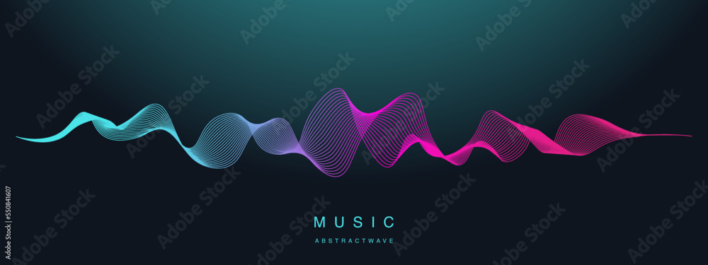 Poster Vector wave dynamic music lines. Turquoise purple abstract lines. Sound waves, abstract background for your design. Vector EPS 10