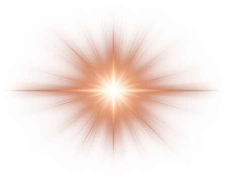Lens flare effect with many fine light rays isolated on empty background. Digital illustration