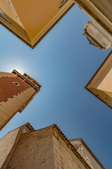 Down up view of buildings in old town of Zadar, Croatia. Architecture background