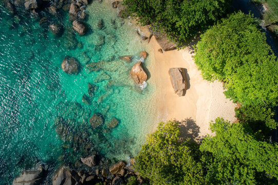 Tropical Beach on Seychelles From Above