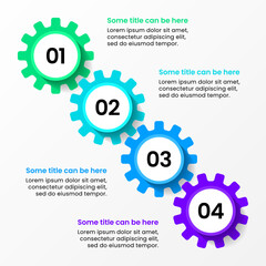 Infographic template. 4 gears in a row with numbers and text