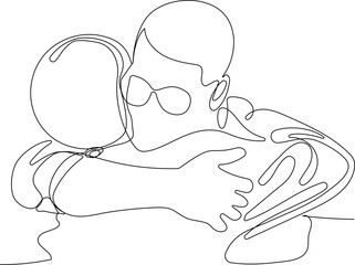 one line drawing of hugging couple vector minimalism. Single hand drawn continuous of man and woman in romantic moment. Vector illustration