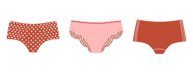 Collection of various woman's underpants. Colorful pants set. Modern flat Illustration on transparent background