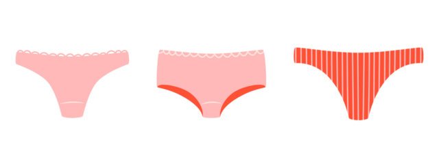 Collection of various woman's underpants. Colorful pants set. Modern flat Illustration on transparent background