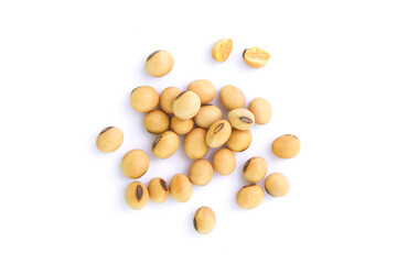 Dry soybean isolated on white background , top view , flat lay.