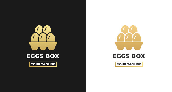 eggs box logo or eggs box logo isolated on white and black background. Suitable for a chicken egg manufacturer logo. Simple logo for factory or egg producer. Egg box logo isolated.
