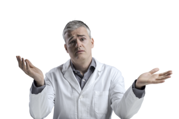 Funny clueless doctor shrugging and looking at camera