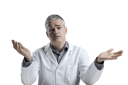 Funny clueless doctor shrugging and looking at camera - Powered by Adobe