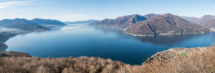 Wide angle aerial view of the Lake Maggiore