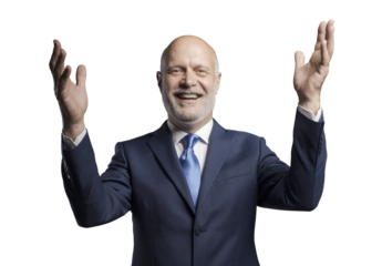 PNG file no background Cheerful businessman celebrating with hands up