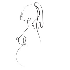 Drawing of Pregnant Woman in Line art style. Illustration of Woman Pregnancy. Happy Mother Day Minimalist Abstract Illustration for Card, Banner, Poster, Logo Design. Maternity concept