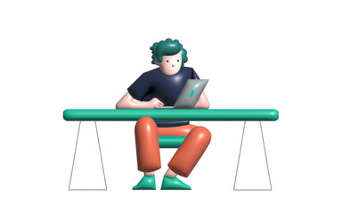 3d rendered illustration of a person working with a laptop
