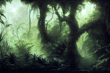 Obraz premium Deep tropical jungle in darkness