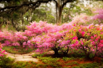 Naklejka premium Blooming Spring Azalea Flowers Garden Nature South Charleston SC