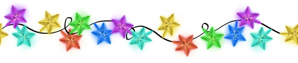 Christmas lights. Stars garland seamless border