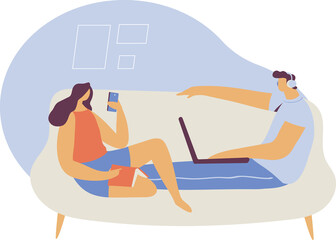 People spending time at home flat vector illustration set. Relaxing at home, leisure time 