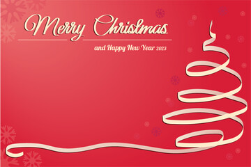 Christmas red Background with Ribbon Christmas Tree