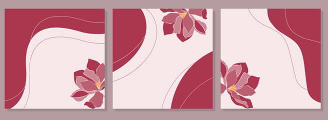 Templates Viva Magenta color of the year 2023 abstract boho style with magnolia, social stories square layout, banner and advertising design, brochure. Vector illustration