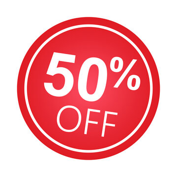Sticker 50 percent discount off, 50%