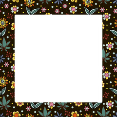 Vector square frame. Groovy retro background in 70s style.