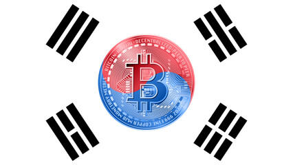 Bitcoin BTC on colored flag of South Korea.