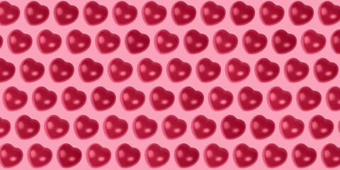 Red heart on magenta background. Pattern of red hearts on a viva magenta background.