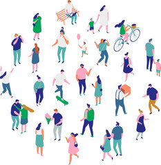 People crowd isometric people illustration. City life people walking