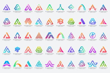set of Letter A logo icon design template.