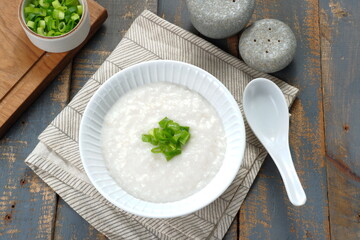 Chinese food, rice porridge or congee, delicious traditional Chinese breakfast 
