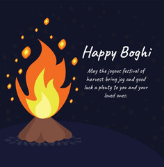 Happy Boghi celebration. Happy boghi background with bonfire. Creative poster., Boghi greeting card