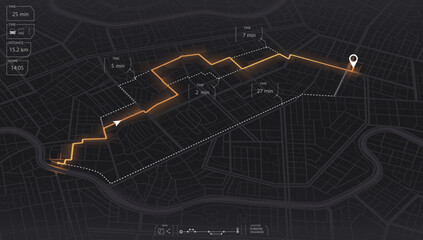 Gps map navigation to own house. View from above the map buildings. Detailed view of city. Tracking car location.. City top view. Abstract background. Flat style, Vector, illustration isolated.