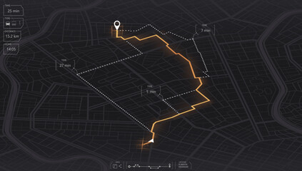 Gps map navigation to own house. View from above the map buildings. Detailed view of city. Tracking car location.. City top view. Abstract background. Flat style, Vector, illustration isolated.