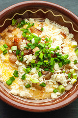 national traditional Ukrainian dish made from corn grits banosh with lard crackers and bryndza food of countries of the world gastrotourism Hutsul cuisine of the Carpathians