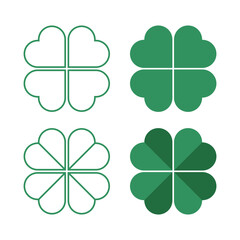 Fototapeta premium Clover with four petals graphic icons set. Clover signs isolated on white background. Vector illustration