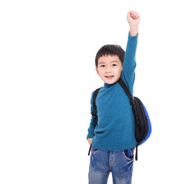 Happy Asian Kid Student Raising Hand