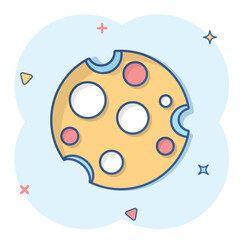 Cheese slice icon in comic style. Milk food cartoon vector illustration on isolated background. Breakfast splash effect sign business concept.