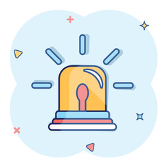 Emergency alarm icon in comic style. Alert lamp cartoon vector illustration on isolated background. Police urgency splash effect sign business concept.