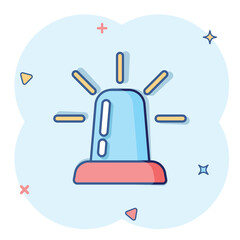 Emergency alarm icon in comic style. Alert lamp cartoon vector illustration on isolated background. Police urgency splash effect sign business concept.