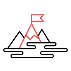 Mountain with flag on a peak vector icon