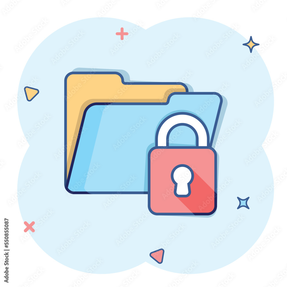 Poster files folder permission icon in comic style. document access cartoon vector illustration on isolated