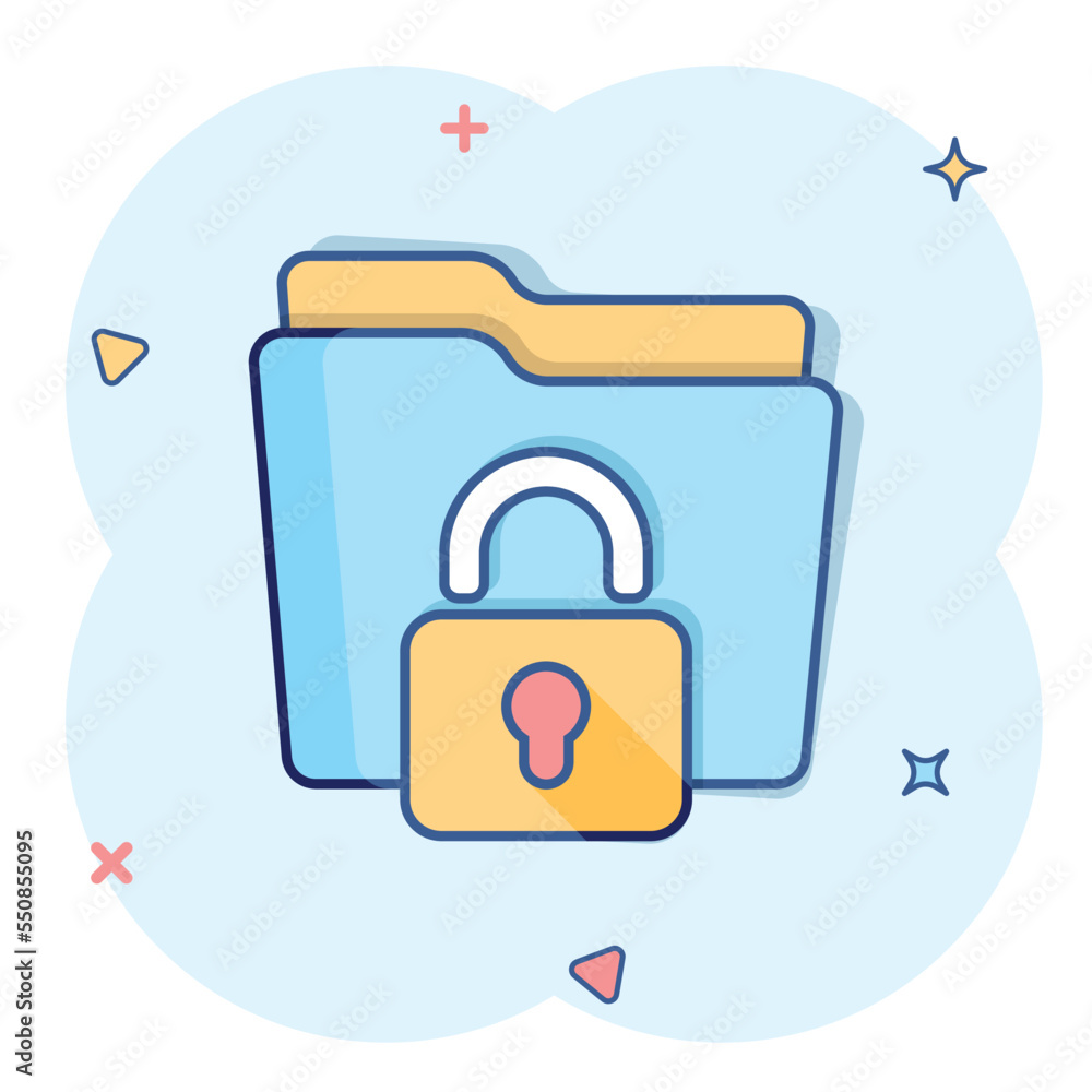Poster files folder permission icon in comic style. document access cartoon vector illustration on isolated