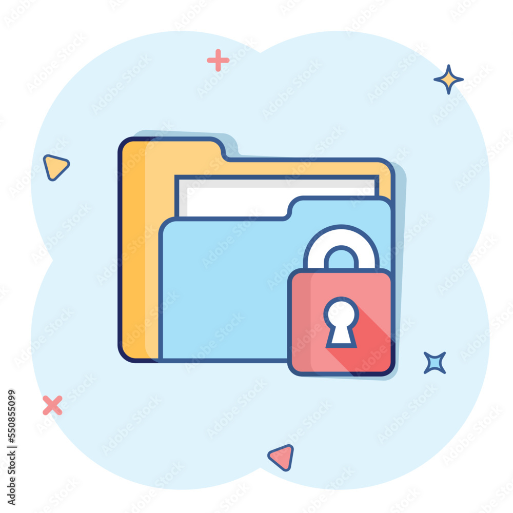 Poster files folder permission icon in comic style. document access cartoon vector illustration on isolated