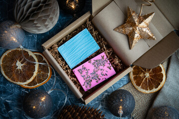 Hand made natural soap in festive box