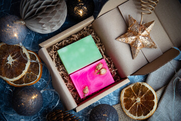 Hand made natural soap in festive box