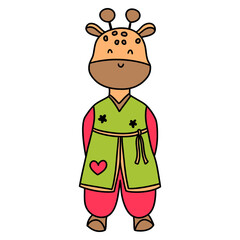 giraffe, animal character waering hanbok, Korean traditional costume Hanbok