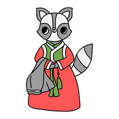 raccoon, animal character waering hanbok, Korean traditional costume Hanbok