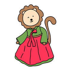 lion, animal character waering hanbok, Korean traditional costume Hanbok