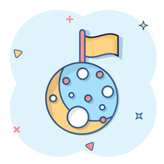 Planet in space in comic style. Moon and stars cartoon vector illustration on isolated background. Astronomy splash effect  sign business concept.