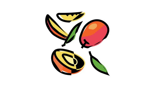 mango ripe cut leaf red color icon animation