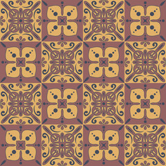 Ornate trendy design ceramic tiles brown beige dark color, arabic style vector illustration